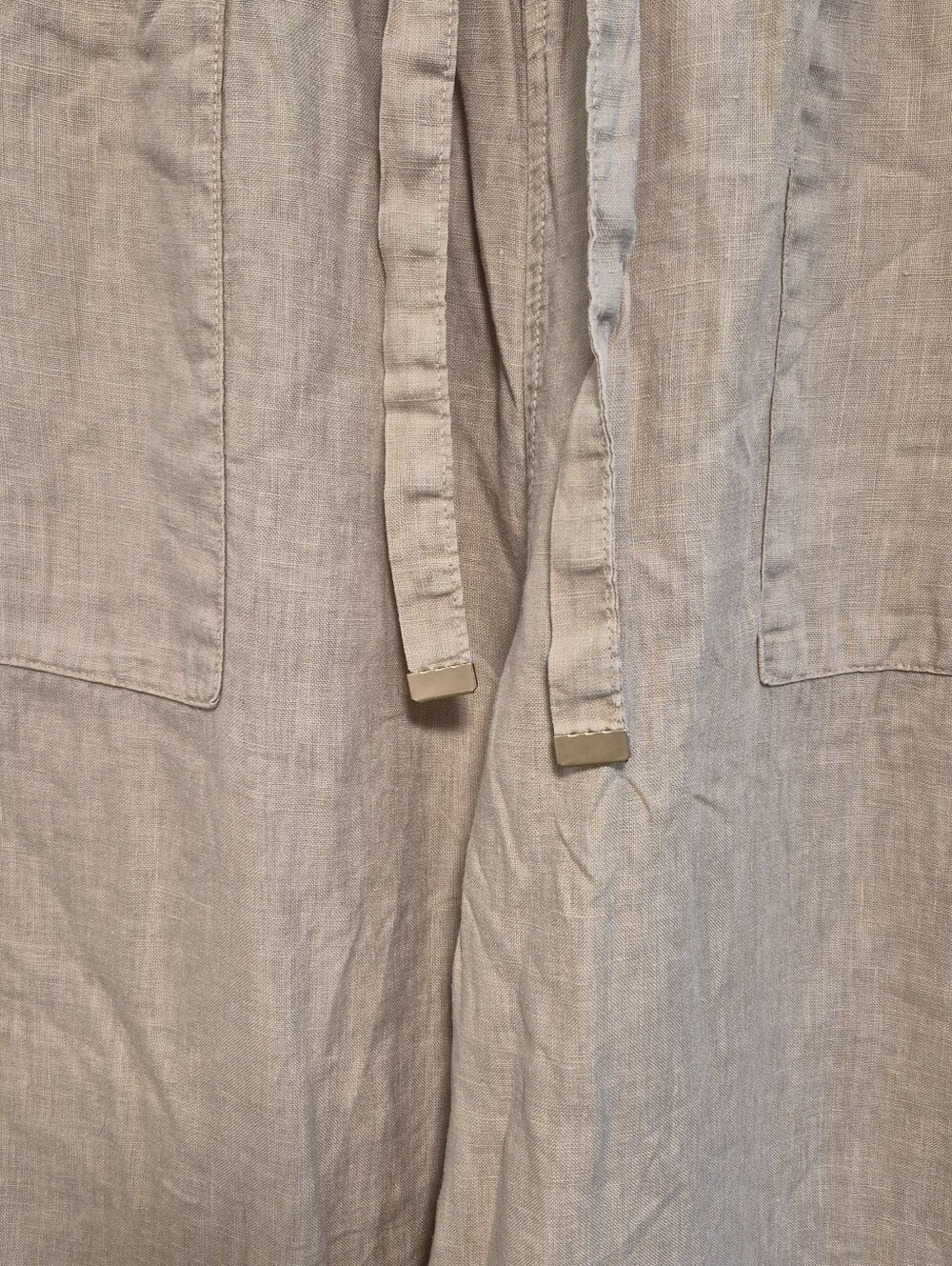 Joie 100% Linen Wide Leg Drawstring Pants Tan Beige Beachy Boho Coastal Size L - Picture 5 of 12